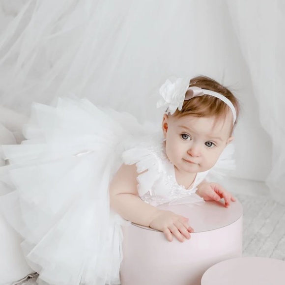 BRAND NEW baby teter warm baptism wedding flower girl lace tulle dress size 9M - Picture 1 of 9